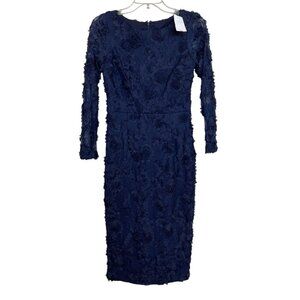 Xscape Dress Womens Size 2 Blue Floral‎ Lace Long Sleeve